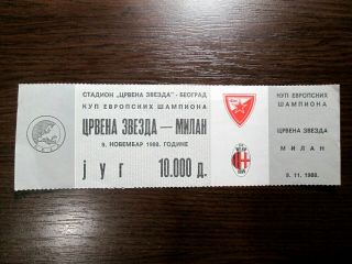 Ticket Red Star Vs Ac Milan European Champion Clubs Cup 1988