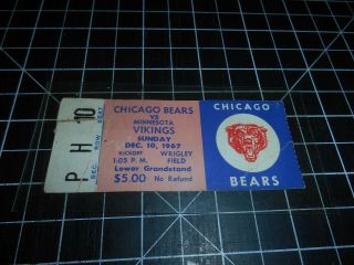 Rare Vintage December 10,  1967 Chicago Bears Vs Minnesota Vikings Ticket Stub