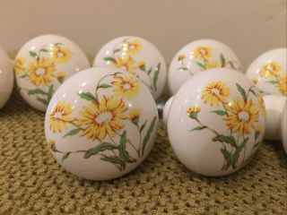 10 Vtg.  Porcelain Ceramic Cabinet Dresser Drawer Knob Pulls Floral Yellow 1.  5” 2
