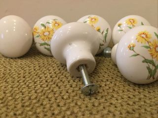 10 Vtg.  Porcelain Ceramic Cabinet Dresser Drawer Knob Pulls Floral Yellow 1.  5” 3