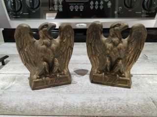 Vintage Brass Eagle Bookends Set Of 2 Colonial Virginia 1965 Heavy 6 " Tall