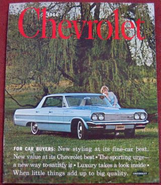 Large 1964 Chevrolet Cars Brochure Chevy Auto Automobile