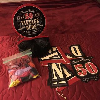 Vintage Dude 50th Banner Plus Table Decor Bag Of 48 Asst Balloons