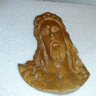 Vtg Hand Carved Solid Wood Bust Of Jesus 4 X 7 X 9 Wall Plaque