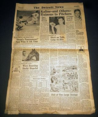 Detroit News Sports Page April 18 1955 Al Kaline Tigers Kansas City Athletics