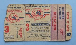 1950 World Series Game 3 Ticket Stub @ Yankee Stadium: York 3 Phillies 2