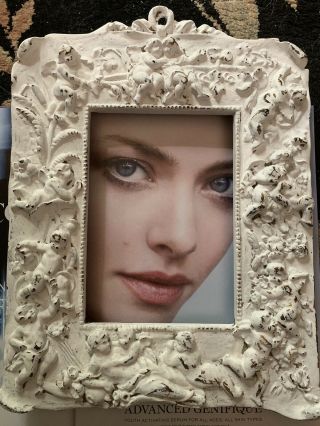 Vintage Cherub Nymph Angels White Shabby,  Wood Picture Frame Charming 9” X 12”