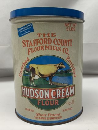 Hudson Cream Flour Tin Cow Farmhouse Decor Farm Vintage Advertising Lg