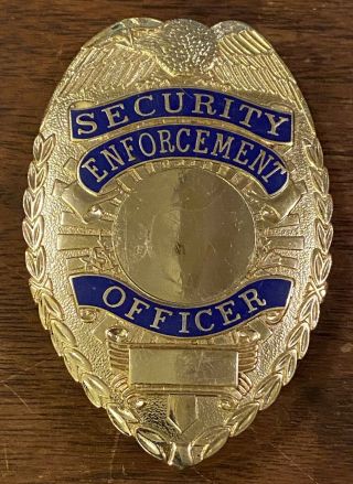 Vintage Security Enforcement Officer Badge,  Blank,  Plain,  Gold Tone