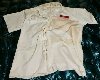 Vintage Old Budweiser Racing Team White Short Sleeve Shirt With Budweiser Logos