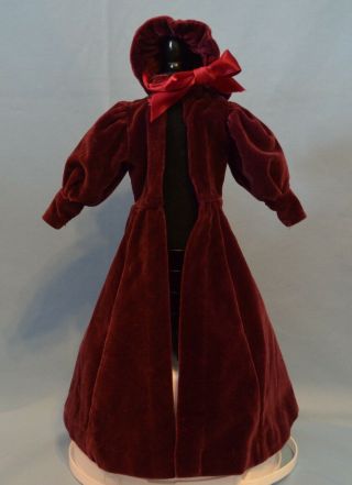 Maroon Velvet Coat,  Bonnet For Slender Bisque,  Compo,  Wax,  China,  Or Modern Doll