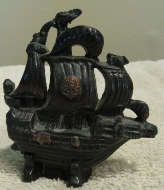 Vintage Small Brass Viking Pirate Ship Boat Paper Weight Accessory Decor