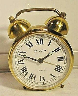 Vintage Bulova Mini Brass Twin Bell Windup Alarm Clock That - Germany