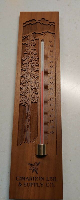 Vintage Cimarron Lumber Advertising Thermometer Lasered Walnut Kansas City