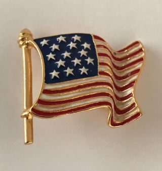 Vintage Enamel 15 Star American Flag Brooch Pin The Star Spangled Banner