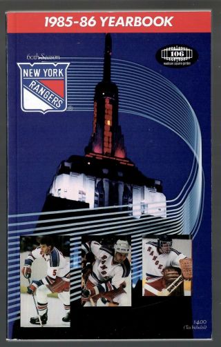 1985 - 86 York Rangers Nhl Media Guide Yearbook Fact Book