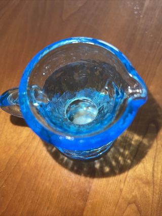 2 Vintage Blue Crackle Glass Mini Pitchers Applied Handle 3