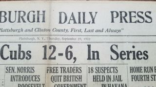 September 29,  1932 Newspaper NY Yankees World Series Baseball Game Gehrig Ruth 2