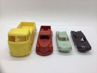 Vintage 1950’s Usa Plastic Toy Cars By Ideal,  Processed Plastic,  F&f Molding 4pc