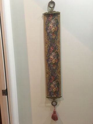 Vintage Tapestry Bell Pull With Brass Hardware 48” Long