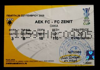Ticket Aek Fc - Zenit 2005 Uefa Cup