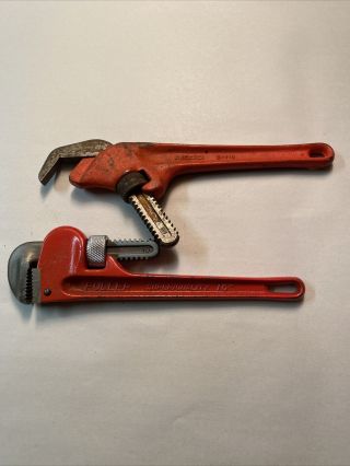 Vintage Ridgid E - 110 Offset Adjustable Hex Wrench & Fuller 10” Pipe Wrench (two)