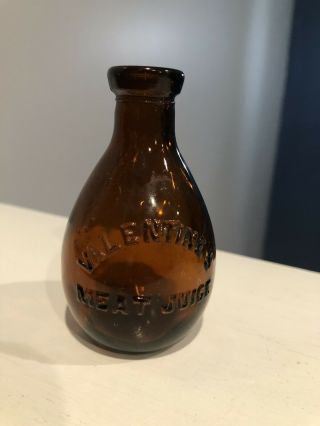 Vintage Brown Glass Medicine Bottle Small Valentine’s Meat Juice Embossed 3”