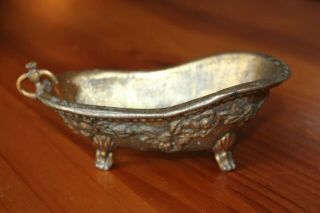 Vintage Heavy Cast Iron Gold Leaf Painted Victorian Bathtub Soap Dish Holder