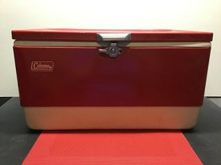 Vintage 1970s Coleman Red Cooler With Metal Handles Ice Chest With Bottle Opener