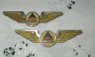2 Vintage Delta Airlines Wing Pins - Gold Plastic