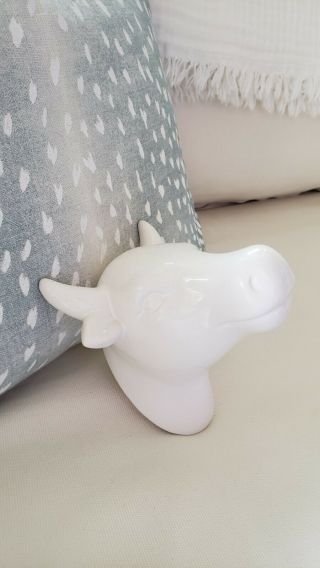 Vintage Large White Ceramic Bull Cow Head Towel Apron Wall Hanger Holder Kitchen