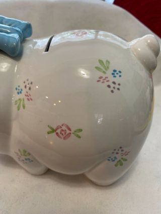 Vintage Lefton Ceramic Piggy Bank blue bow 3