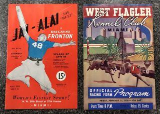 1950 Biscayne Fronton Jai - Alai Program & West Flagler Dog Racing Program