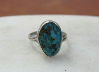 Vintage Southwestern Old Pawn Sterling Silver Turquoise Ring Size 3 1.  7g X 2