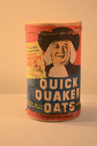Vintage Quaker Oats Box Canister Roy Rogers Microscope Ring 1949 Premium