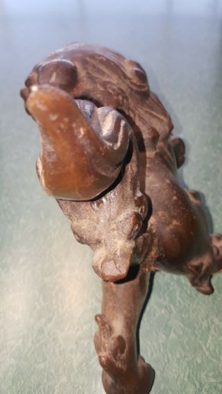 Vintage Cast Iron Foo Dog Chinese Guardian Lion Figurine w/ ball Statue 3