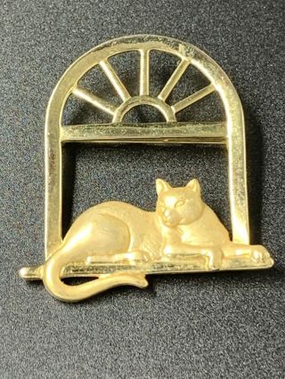 Vintage Jj Signed Gold Tone Egyptian Siamese Cat Pin Brooch