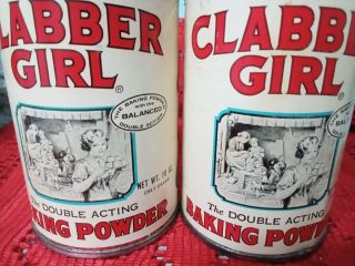 2 Vintage Advertising Pry Top Clabber Girl 10 Oz Baking Powder Tin Can 2