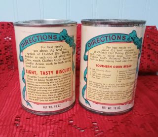 2 Vintage Advertising Pry Top Clabber Girl 10 Oz Baking Powder Tin Can 3