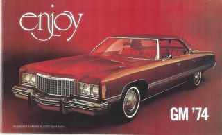 General Motors 1974 Passenger Cars Booklet Chev Pontiac Buick Olds Cadillac