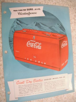 Vintage Coca Cola,  Westinghouse,  Cooler Brochure,  Model Wd - 20