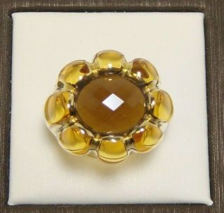Vintage 925 Sterling Silver Amber Enamel Quartz Ring Size 8 Yellow Gold