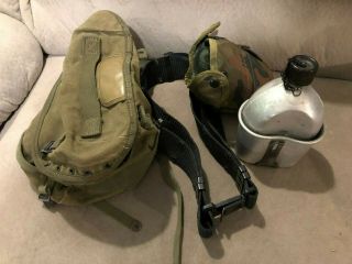 Vintage Military Web Belt With Canteen And Field Pack