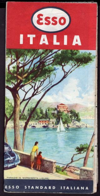 Esso Oil Vintage Road Map Italy 1955
