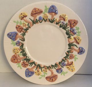 Vintage Ceramic Plates Chargers Raised Mushroom Hand Painted 11 " 1980 Mcm