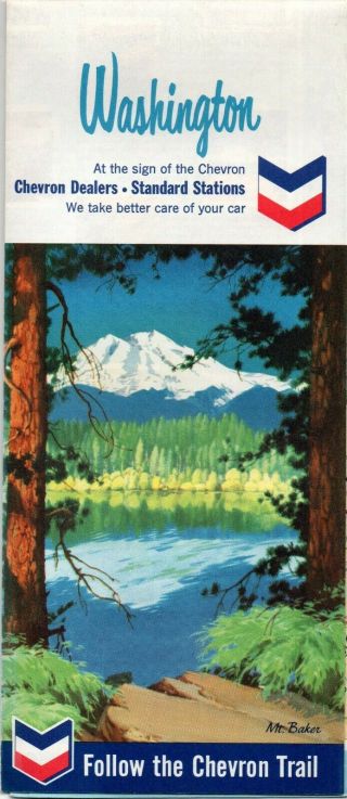 1965 Chevron Washington Road Map Seattle Tacoma Spokane Bellevue Olympia Yakima