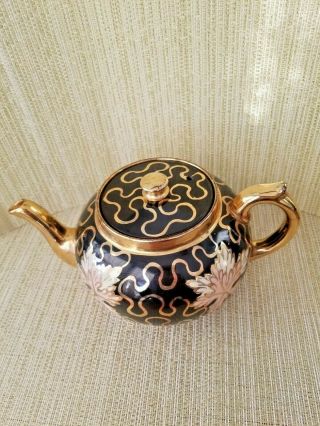 Vintage Gibsons Black Floral Gold Squiggle Teapot / 4 Cup