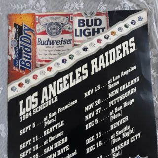 1994 Los Angeles Raiders Football Poster NFL Schedule Bar Print Calendar Bud 2