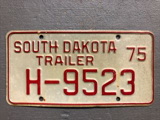 Vintage 1975 South Dakota License Plate White/red H - 9523 Trailer