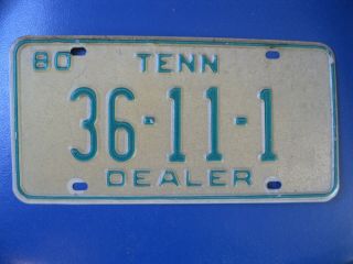 1980 Tennessee Dealer License Plate 36 - 11 - 1